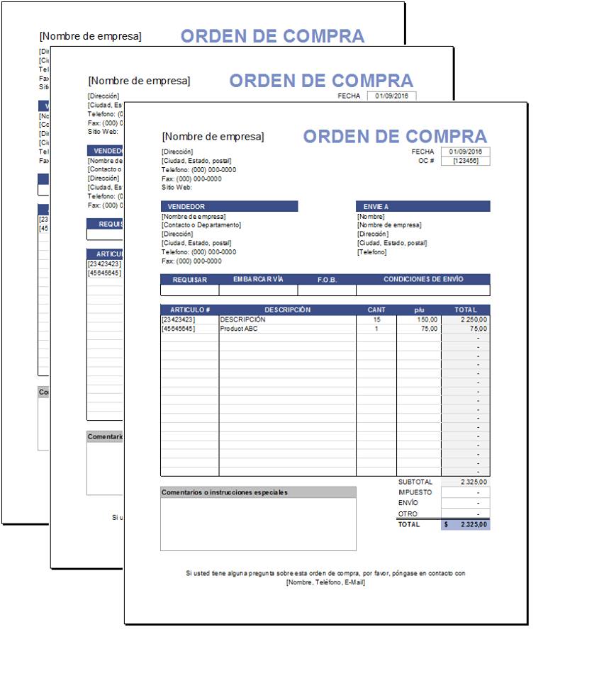 Plantilla de orden de compra en Excel gratis