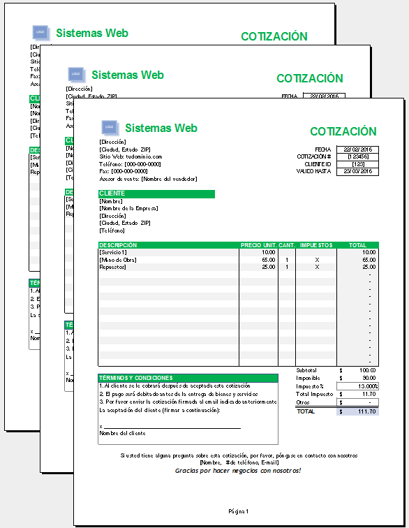 Plantilla de cotización en Excel gratis