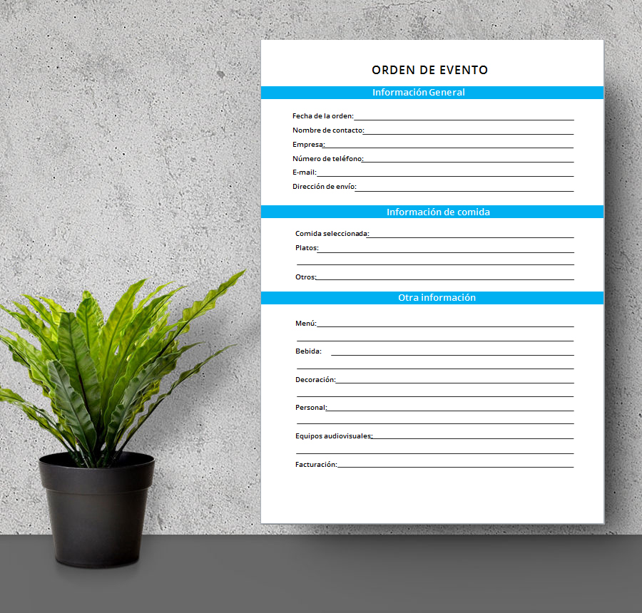 Plantilla de formulario de pedido para eventos