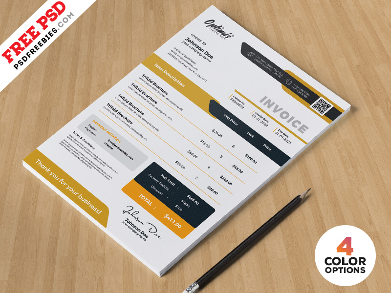 Plantilla de factura diseño comercial PSD